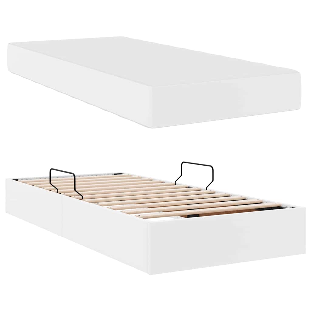 Ágy tárolóval és matraccal matracmal tárolóval 2 pcs Fehér Bőr