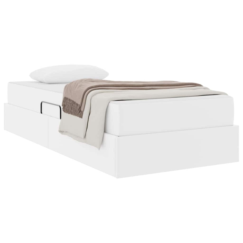 Ágy tárolóval és matraccal matracmal tárolóval 2 pcs Fehér Bőr