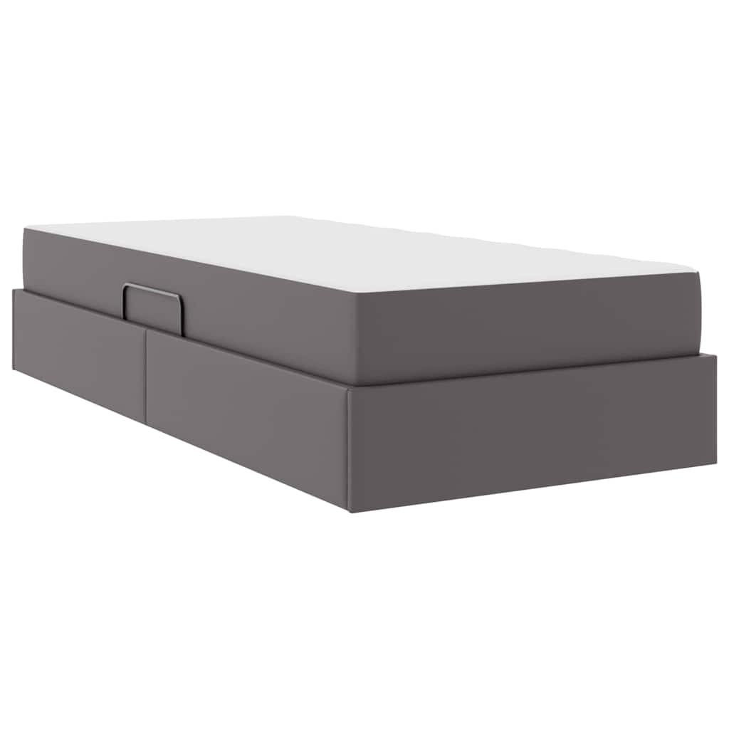 Ágy tárolóval és matraccal matracmal tárolóval 2 pcs Szürke Bőr