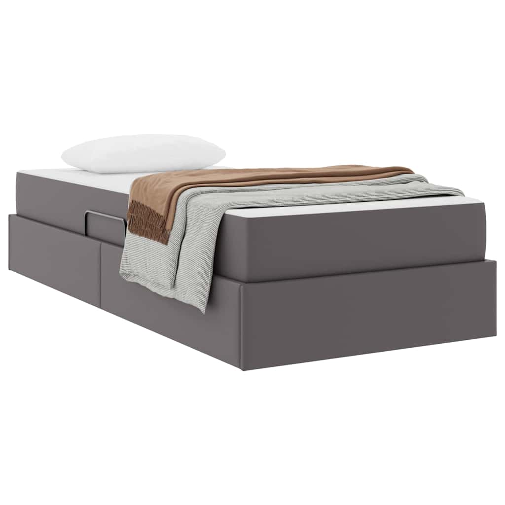 Ágy tárolóval és matraccal matracmal tárolóval 2 pcs Szürke Bőr