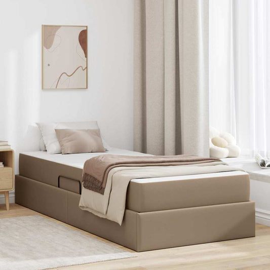 Ágy tárolóval és matraccal matracmal 2 pcs Cappuccino Bőr