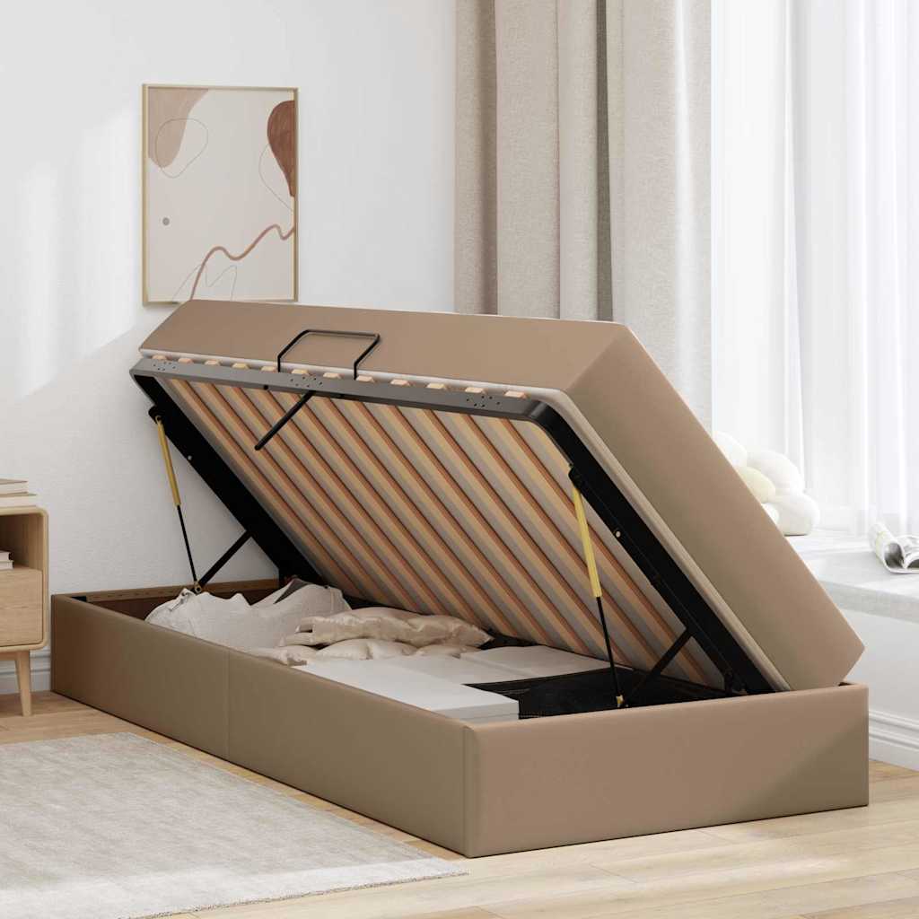 Ágy tárolóval és matraccal matracmal 2 pcs Cappuccino Bőr