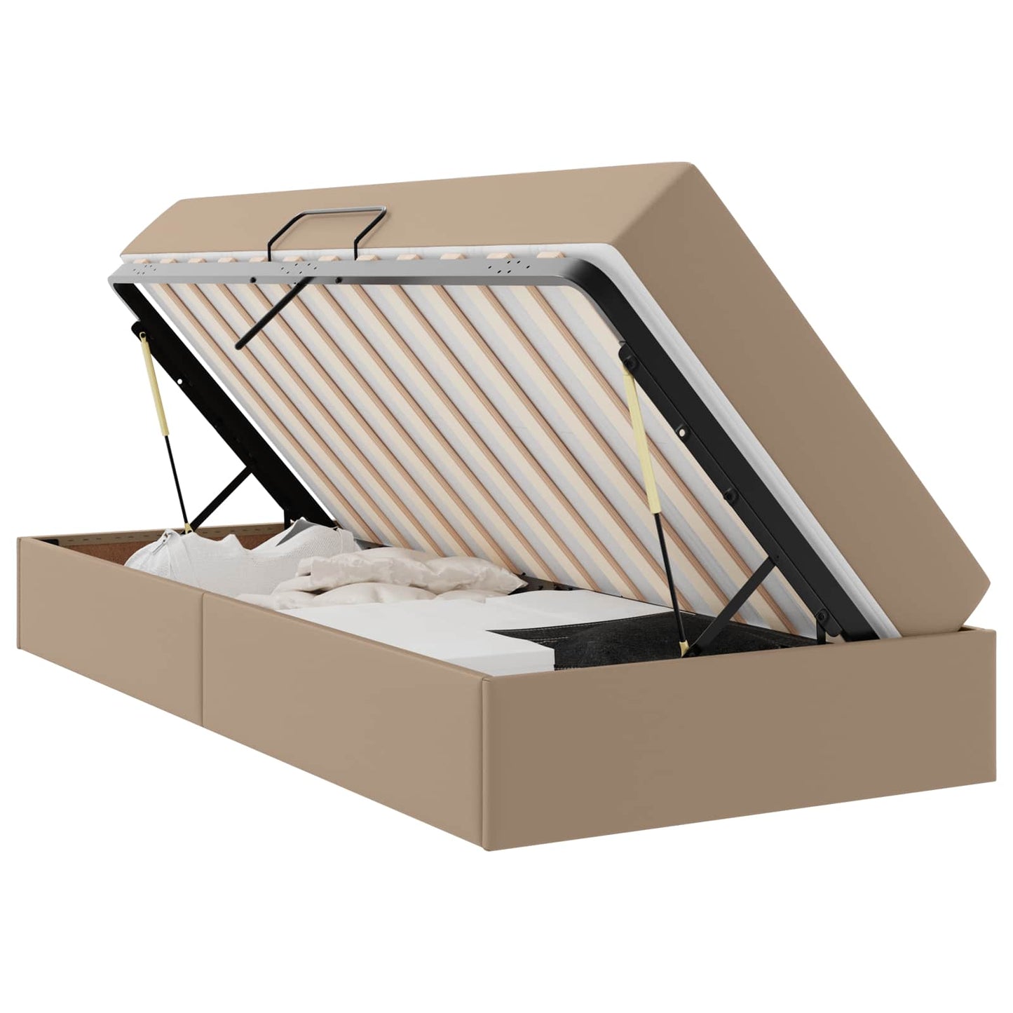 Ágy tárolóval és matraccal matracmal 2 pcs Cappuccino Bőr