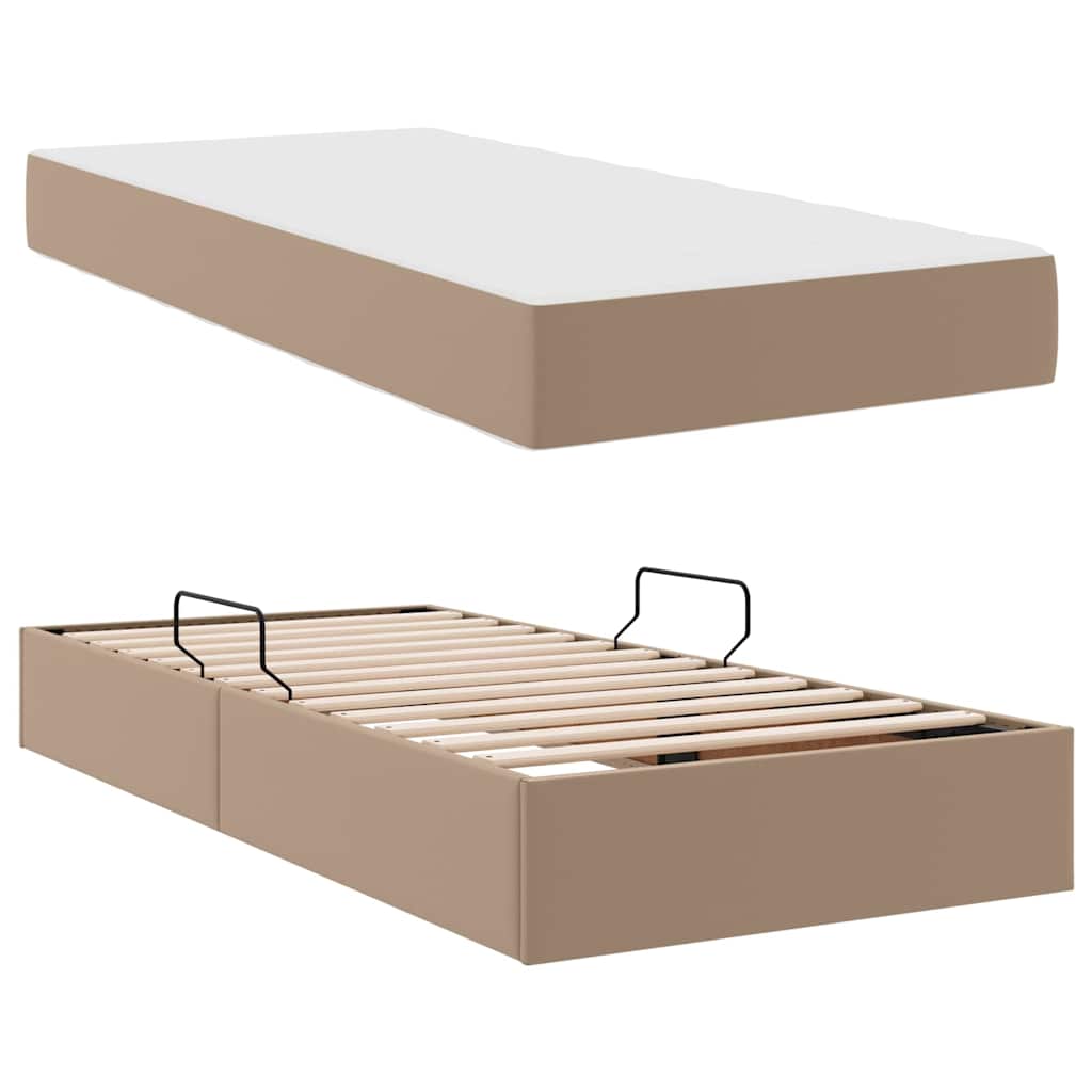 Ágy tárolóval és matraccal matracmal 2 pcs Cappuccino Bőr
