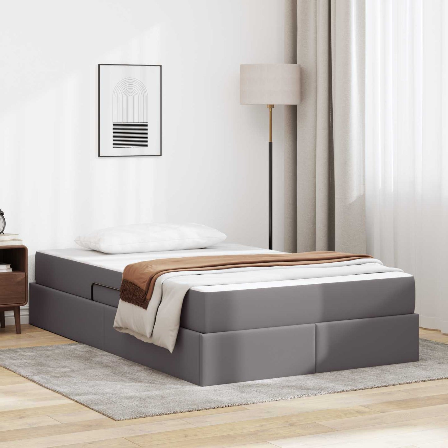 Ágy tárolóval és matraccal matracmal tárolóval 2 pcs Szürke Bőr