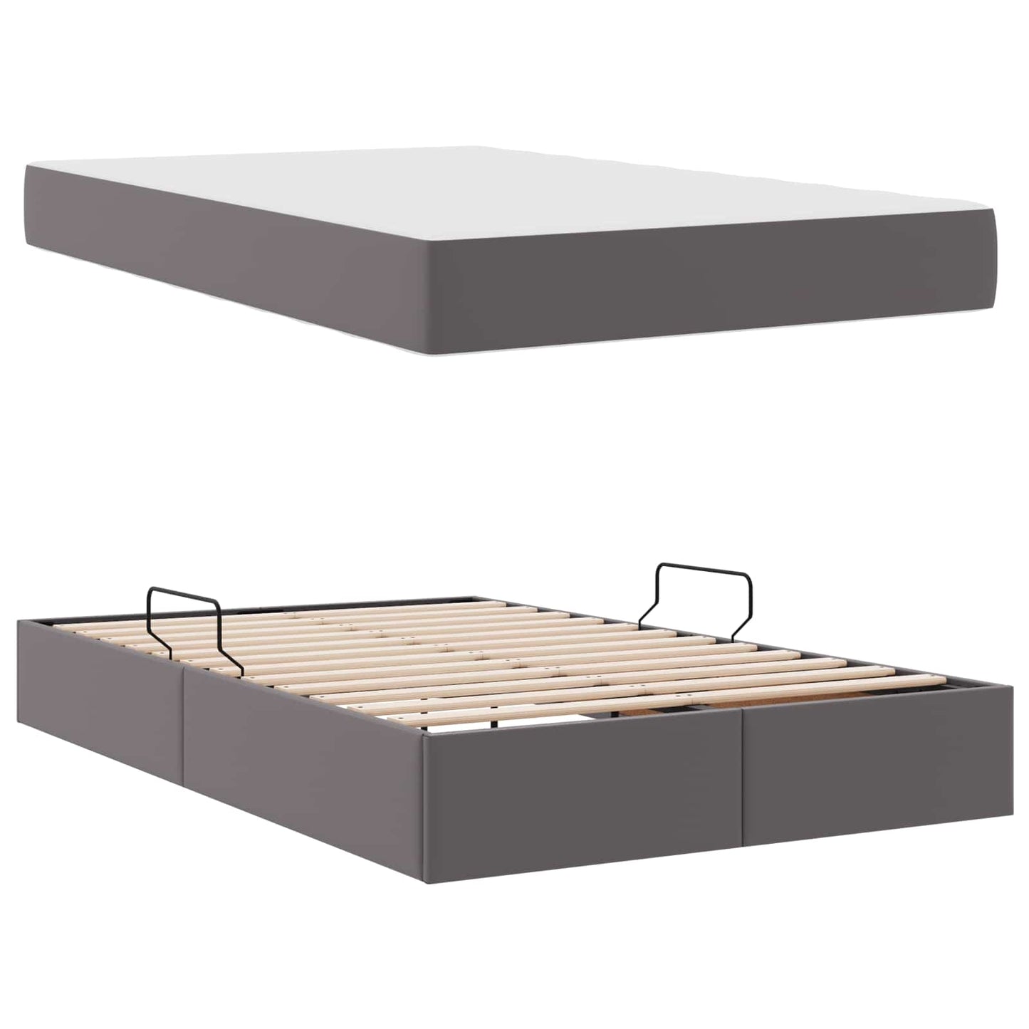 Ágy tárolóval és matraccal matracmal tárolóval 2 pcs Szürke Bőr