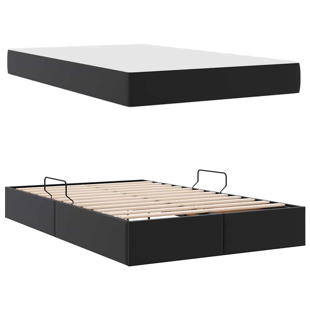 Ágy tárolóval és matraccal matracmal tárolóval 2 pcs Fekete Bőr