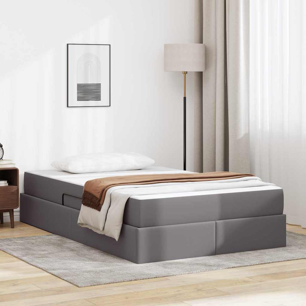 Ágy tárolóval és matraccal matracmal tárolóval 2 pcs Szürke Bőr