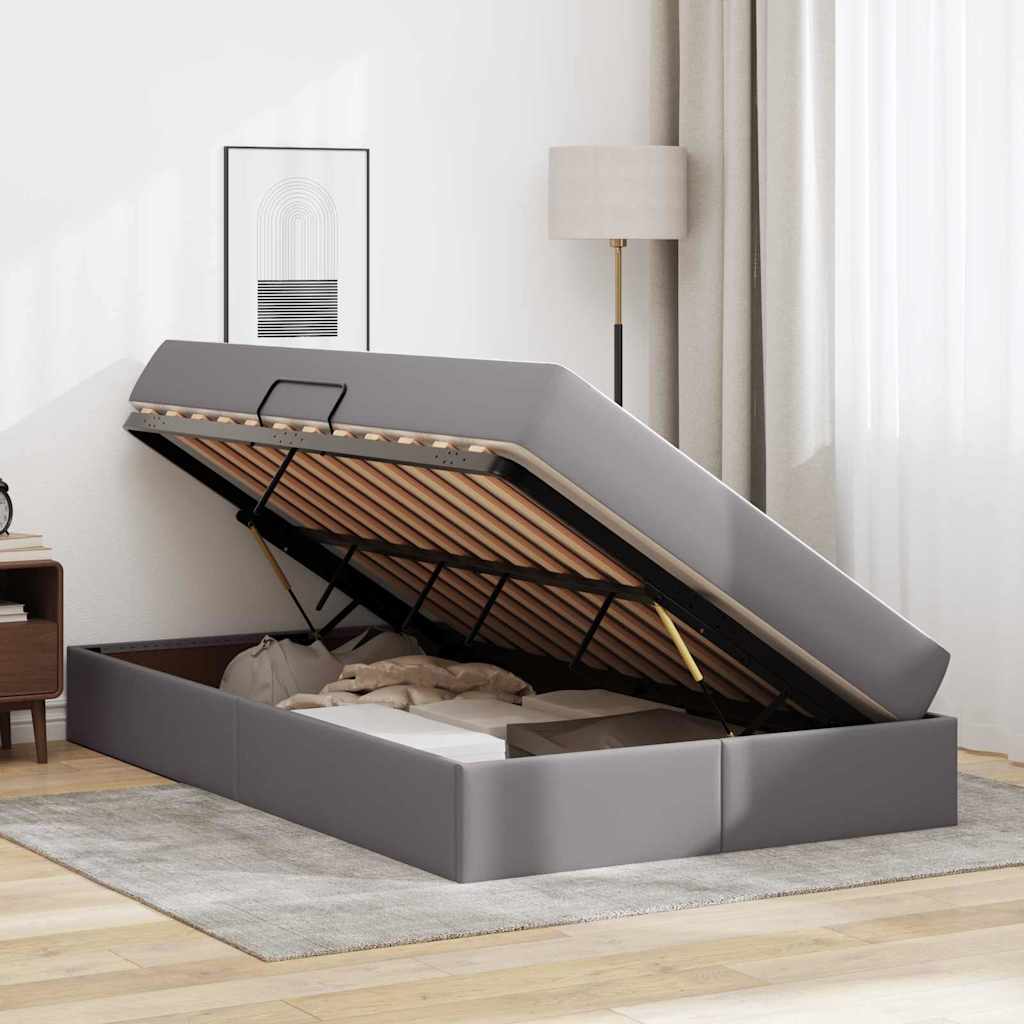 Ágy tárolóval és matraccal matracmal tárolóval 2 pcs Szürke Bőr