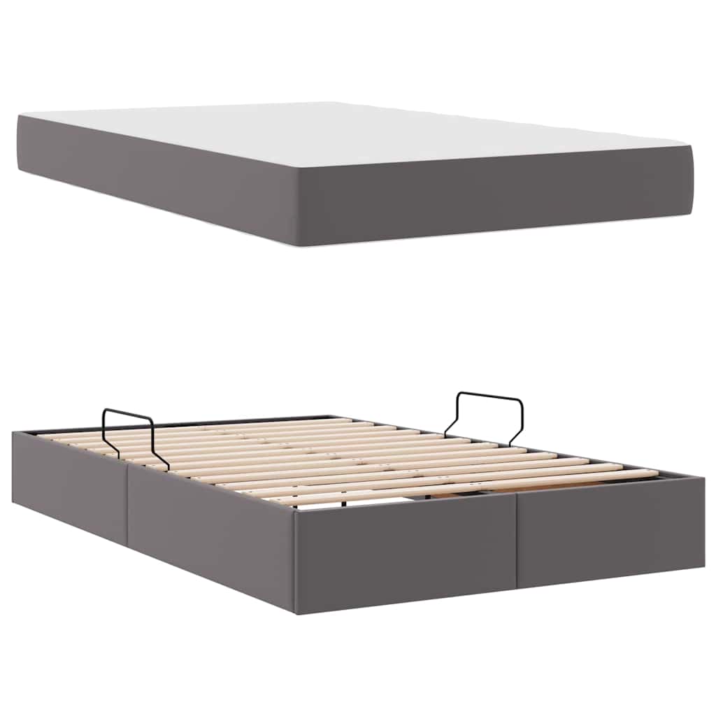 Ágy tárolóval és matraccal matracmal tárolóval 2 pcs Szürke Bőr