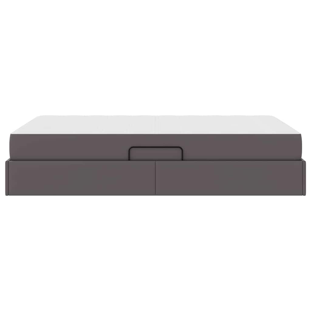 Ágy tárolóval és matraccal matracmal tárolóval 2 pcs Szürke Bőr