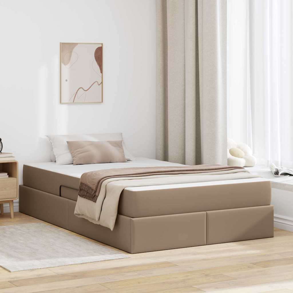 Ágy tárolóval és matraccal matracmal 2 pcs Cappuccino Bőr