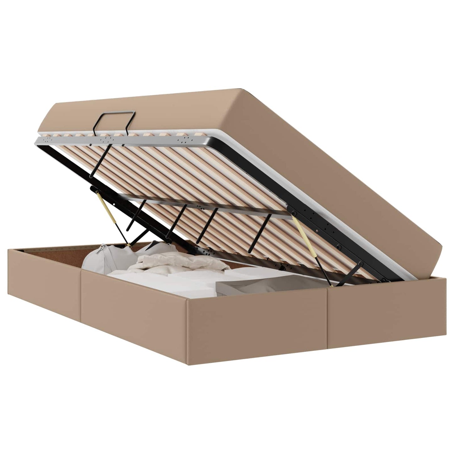Ágy tárolóval és matraccal matracmal 2 pcs Cappuccino Bőr