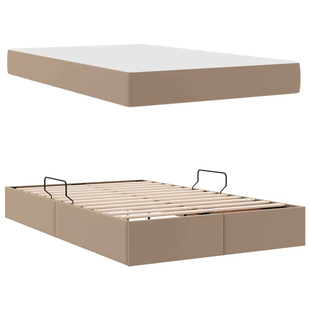 Ágy tárolóval és matraccal matracmal 2 pcs Cappuccino Bőr