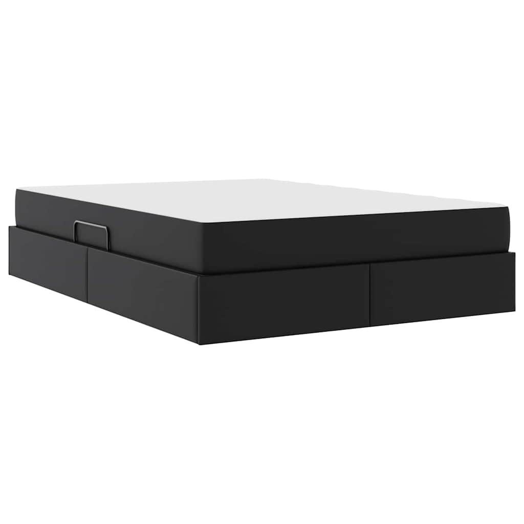 Ágy tárolóval és matraccal matracmal tárolóval 2 pcs Fekete Bőr