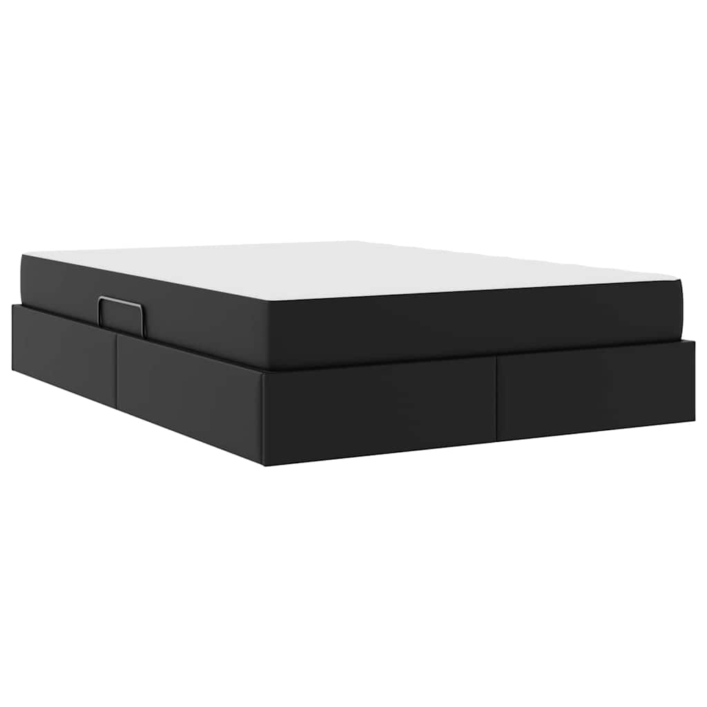 Ágy tárolóval és matraccal matracmal tárolóval 2 pcs Fekete Bőr