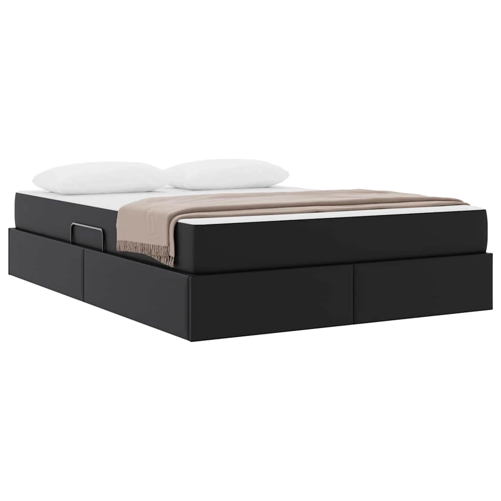 Ágy tárolóval és matraccal matracmal tárolóval 2 pcs Fekete Bőr
