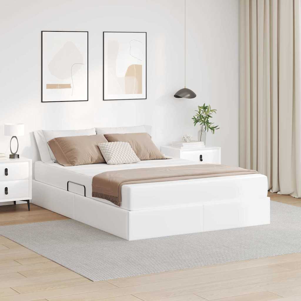 Ágy tárolóval és matraccal matracmal tárolóval 2 pcs Fehér Bőr