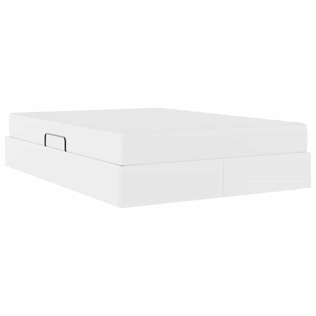 Ágy tárolóval és matraccal matracmal tárolóval 2 pcs Fehér Bőr