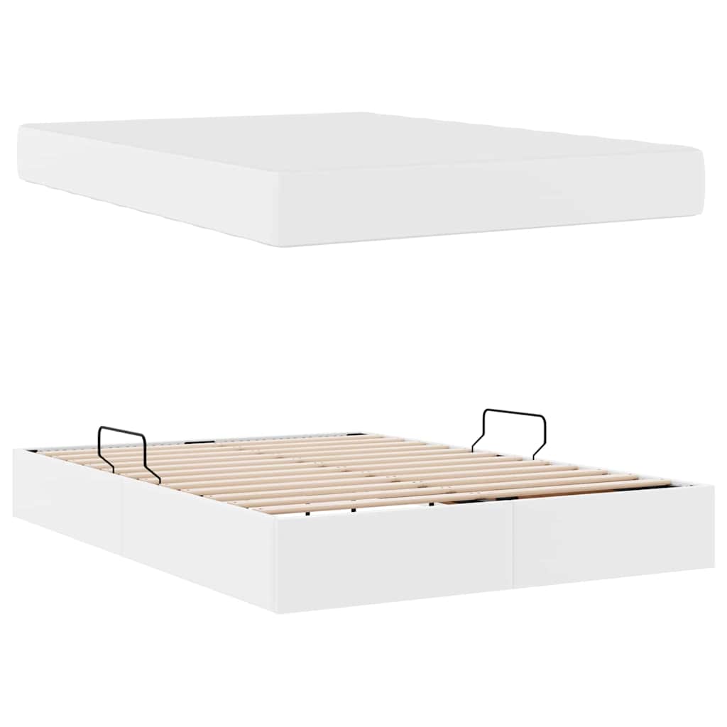 Ágy tárolóval és matraccal matracmal tárolóval 2 pcs Fehér Bőr