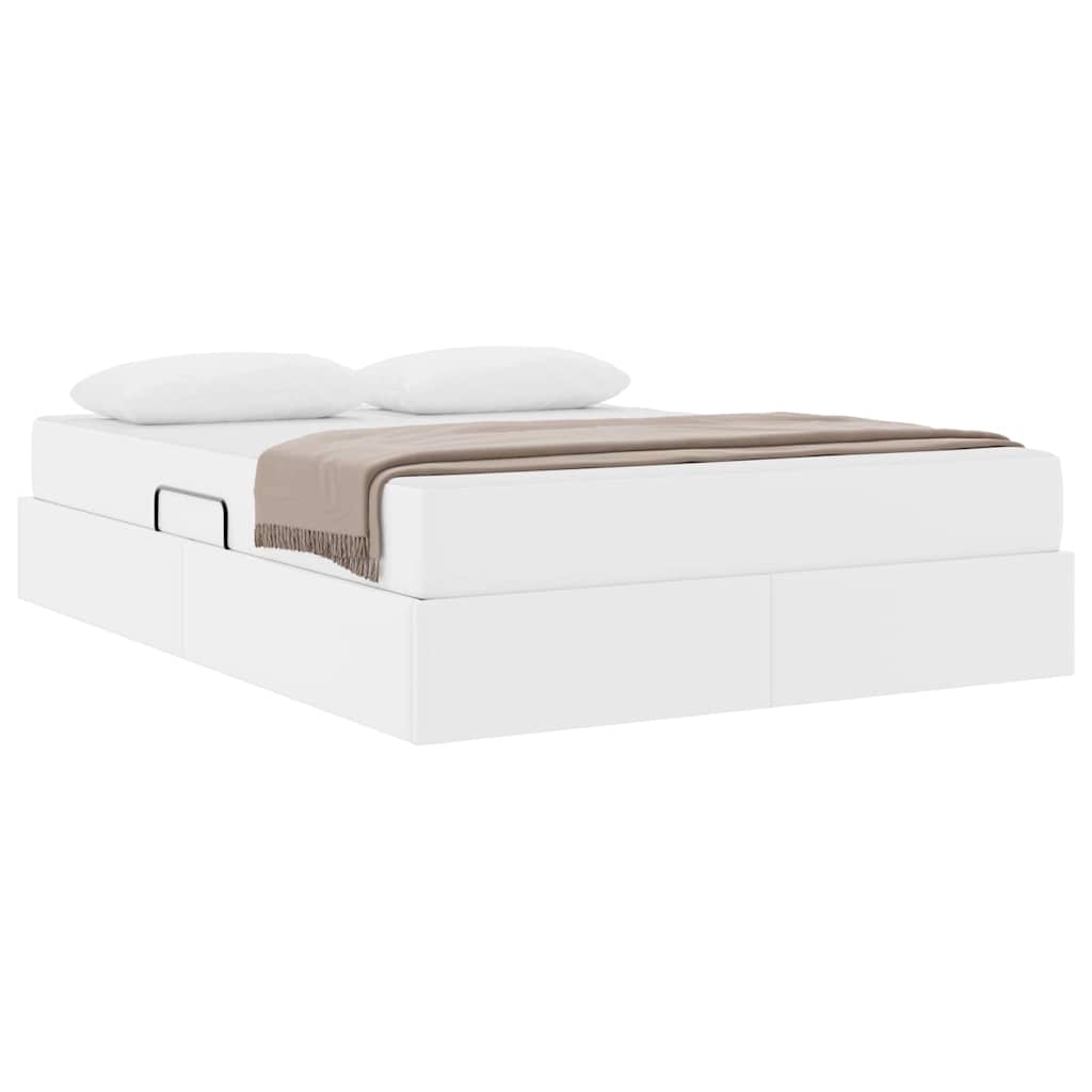 Ágy tárolóval és matraccal matracmal tárolóval 2 pcs Fehér Bőr