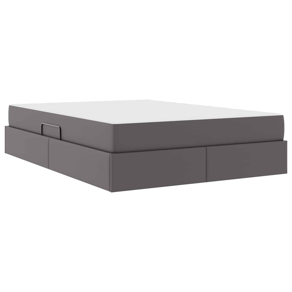 Ágy tárolóval és matraccal matracmal tárolóval 2 pcs Szürke Bőr