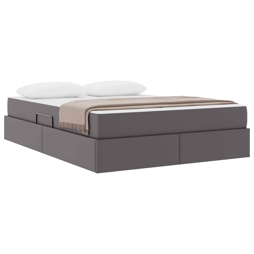 Ágy tárolóval és matraccal matracmal tárolóval 2 pcs Szürke Bőr