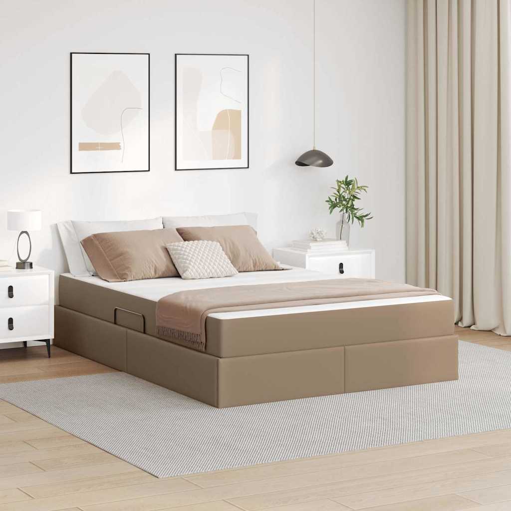 Ágy tárolóval és matraccal matracmal 2 pcs Cappuccino Bőr