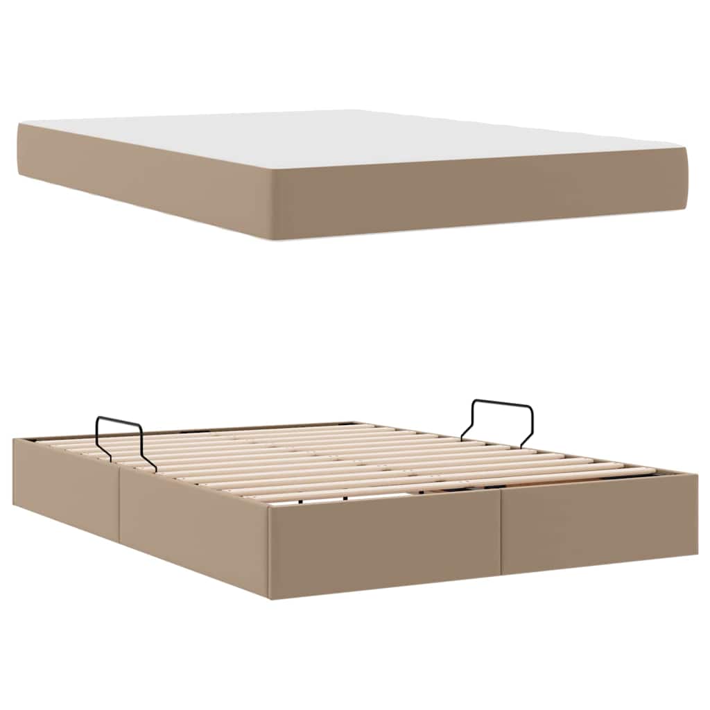 Ágy tárolóval és matraccal matracmal 2 pcs Cappuccino Bőr