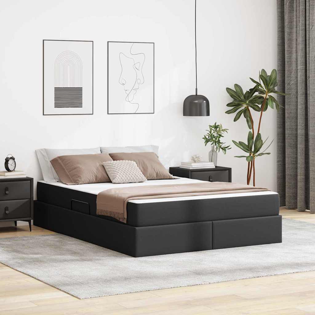 Ágy tárolóval és matraccal matracmal tárolóval 2 pcs Fekete Bőr