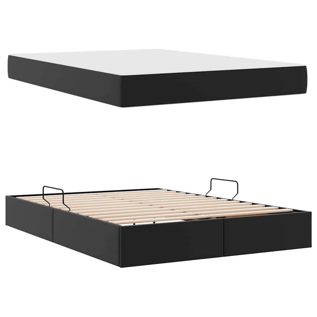 Ágy tárolóval és matraccal matracmal tárolóval 2 pcs Fekete Bőr