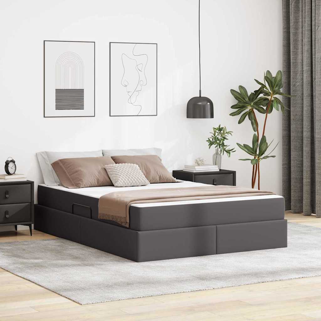 Ágy tárolóval és matraccal matracmal tárolóval 2 pcs Szürke Bőr