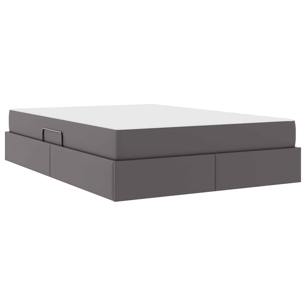 Ágy tárolóval és matraccal matracmal tárolóval 2 pcs Szürke Bőr