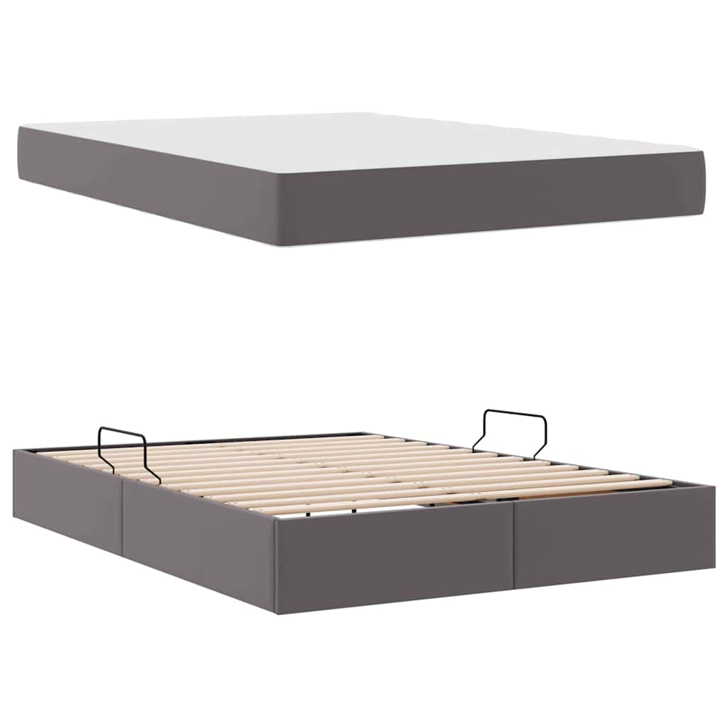 Ágy tárolóval és matraccal matracmal tárolóval 2 pcs Szürke Bőr