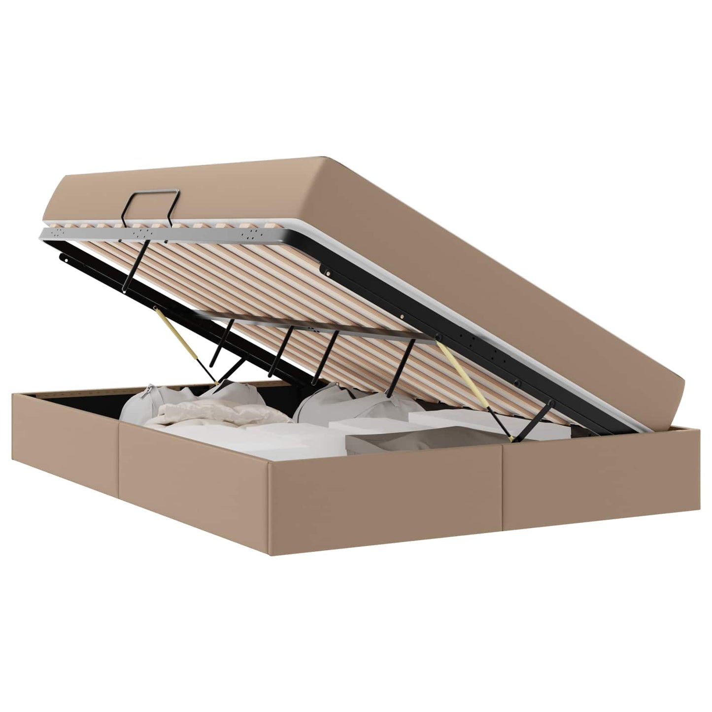 Ágy tárolóval és matraccal matracmal 2 pcs Cappuccino Bőr