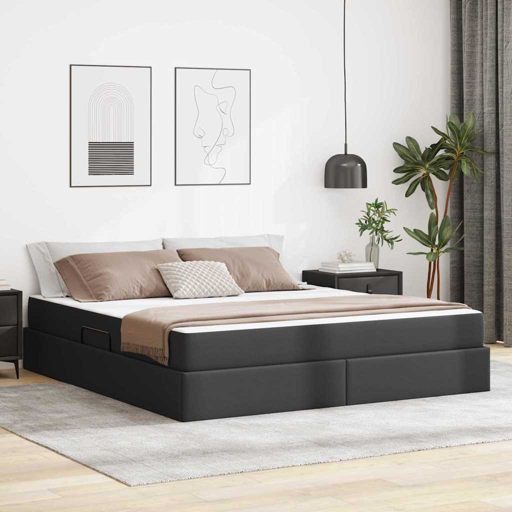 Ágy tárolóval és matraccal matracmal tárolóval 2 pcs Fekete Bőr