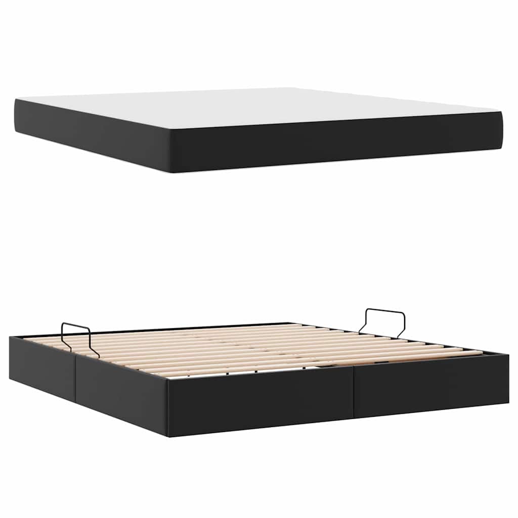 Ágy tárolóval és matraccal matracmal tárolóval 2 pcs Fekete Bőr