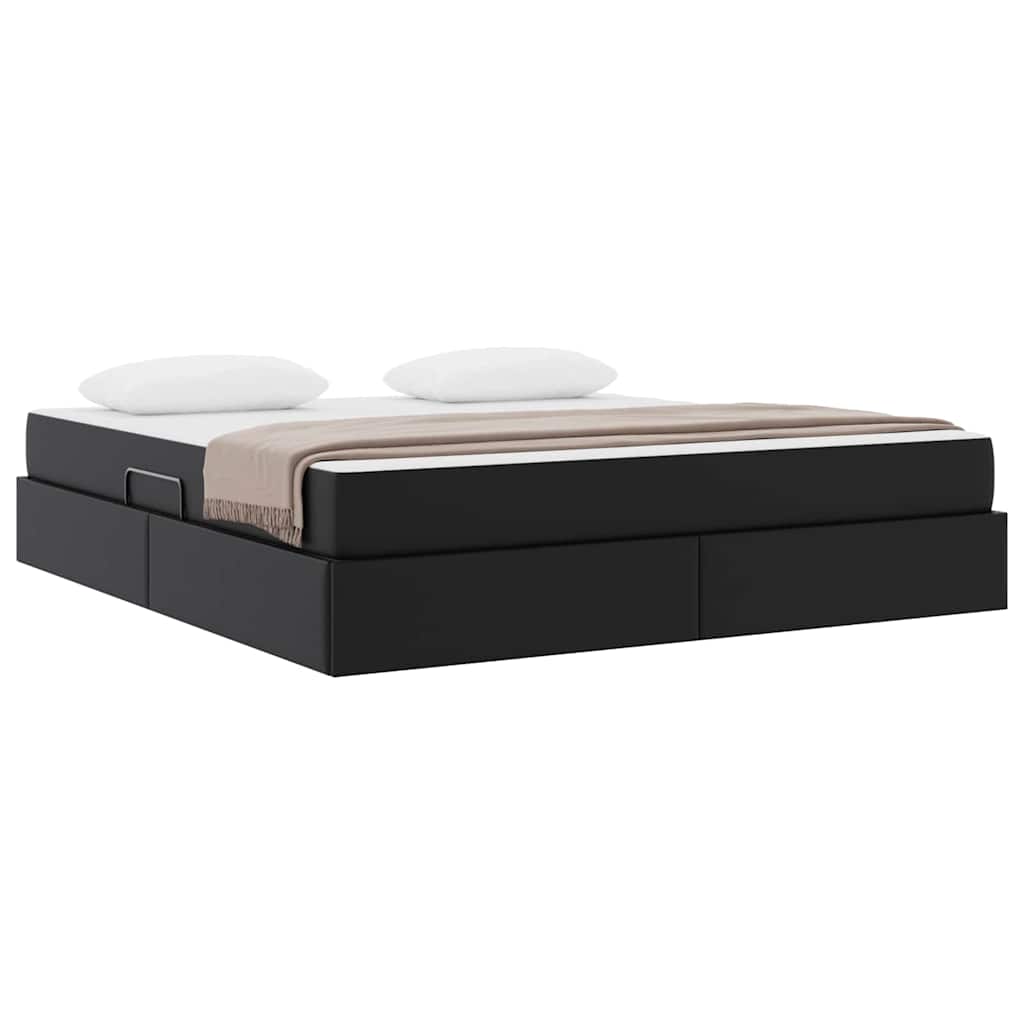 Ágy tárolóval és matraccal matracmal tárolóval 2 pcs Fekete Bőr