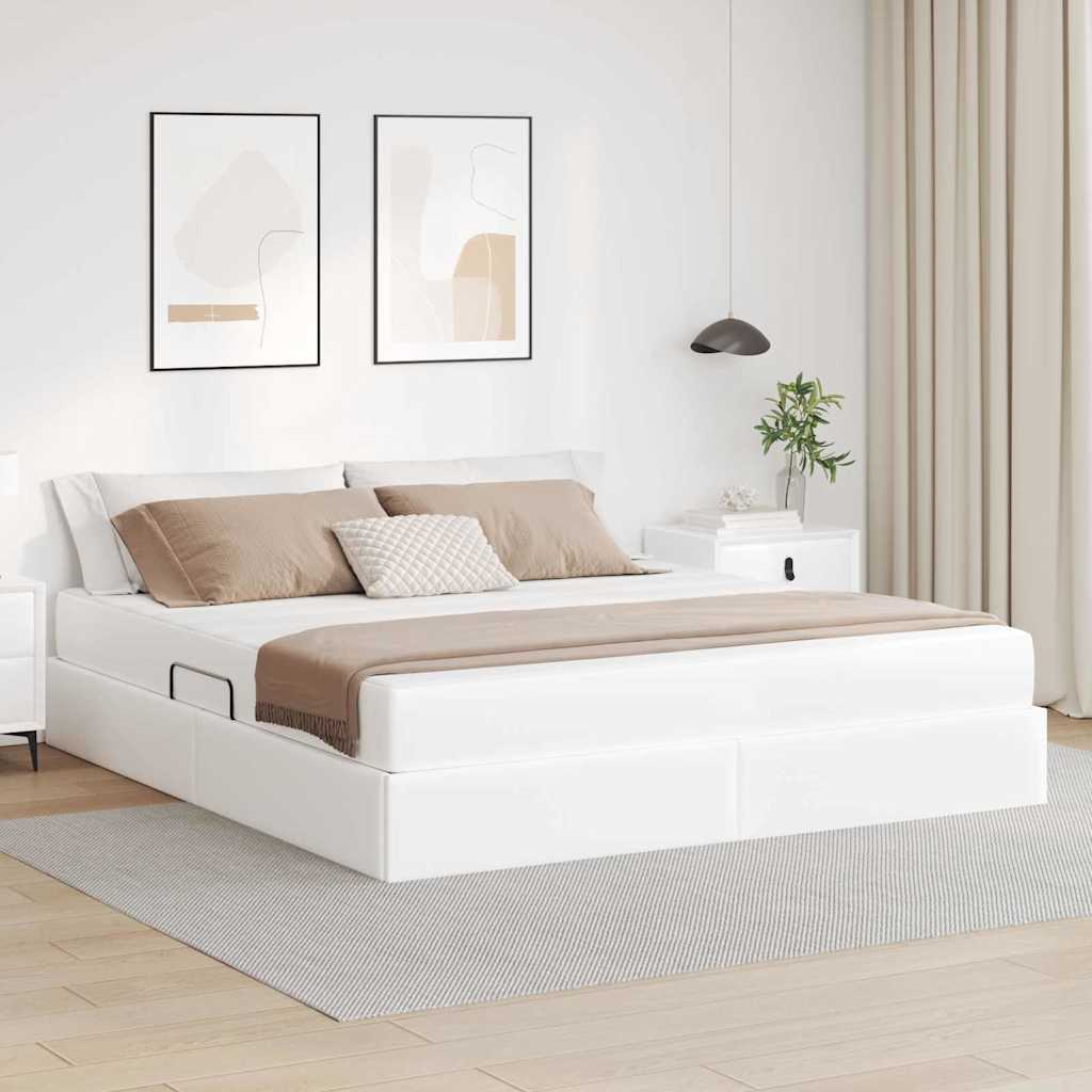 Ágy tárolóval és matraccal matracmal tárolóval 2 pcs Fehér Bőr