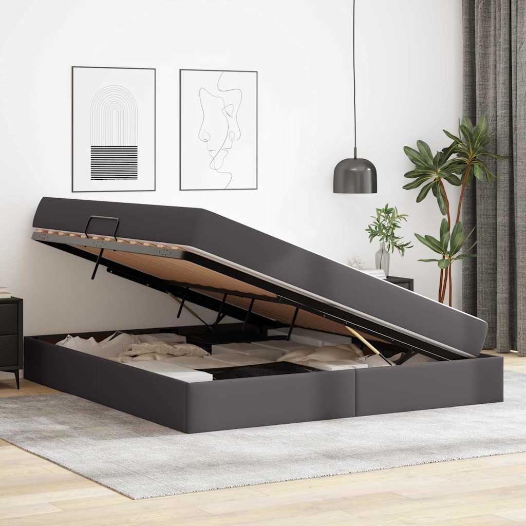 Ágy tárolóval és matraccal matracmal tárolóval 2 pcs Szürke Bőr
