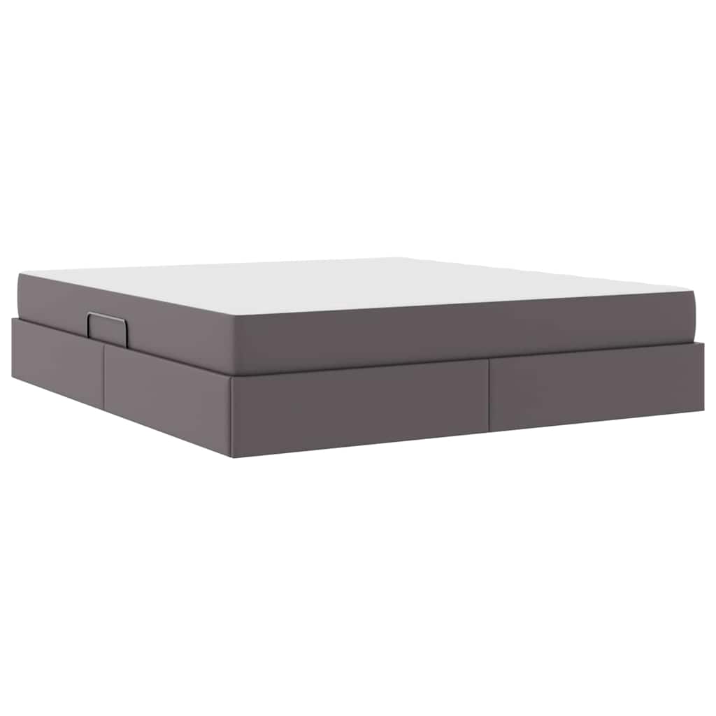 Ágy tárolóval és matraccal matracmal tárolóval 2 pcs Szürke Bőr