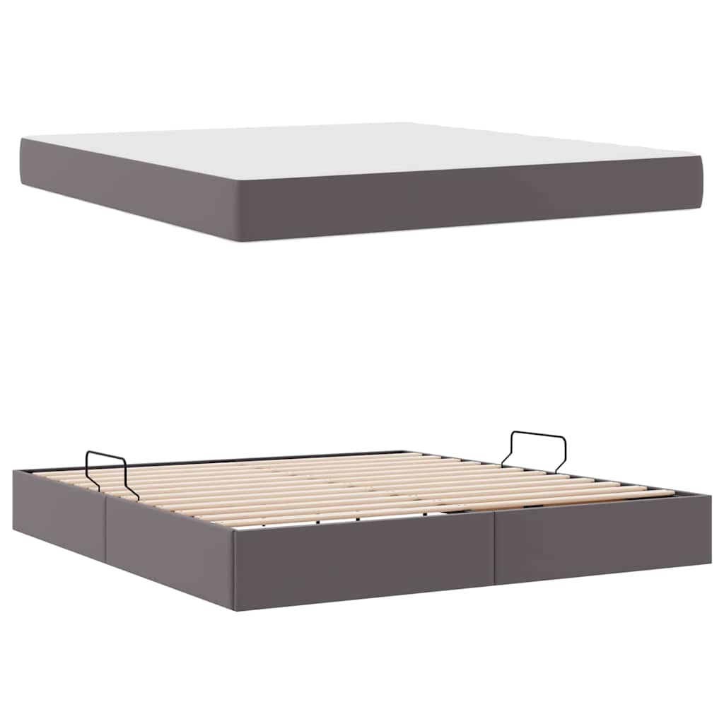Ágy tárolóval és matraccal matracmal tárolóval 2 pcs Szürke Bőr