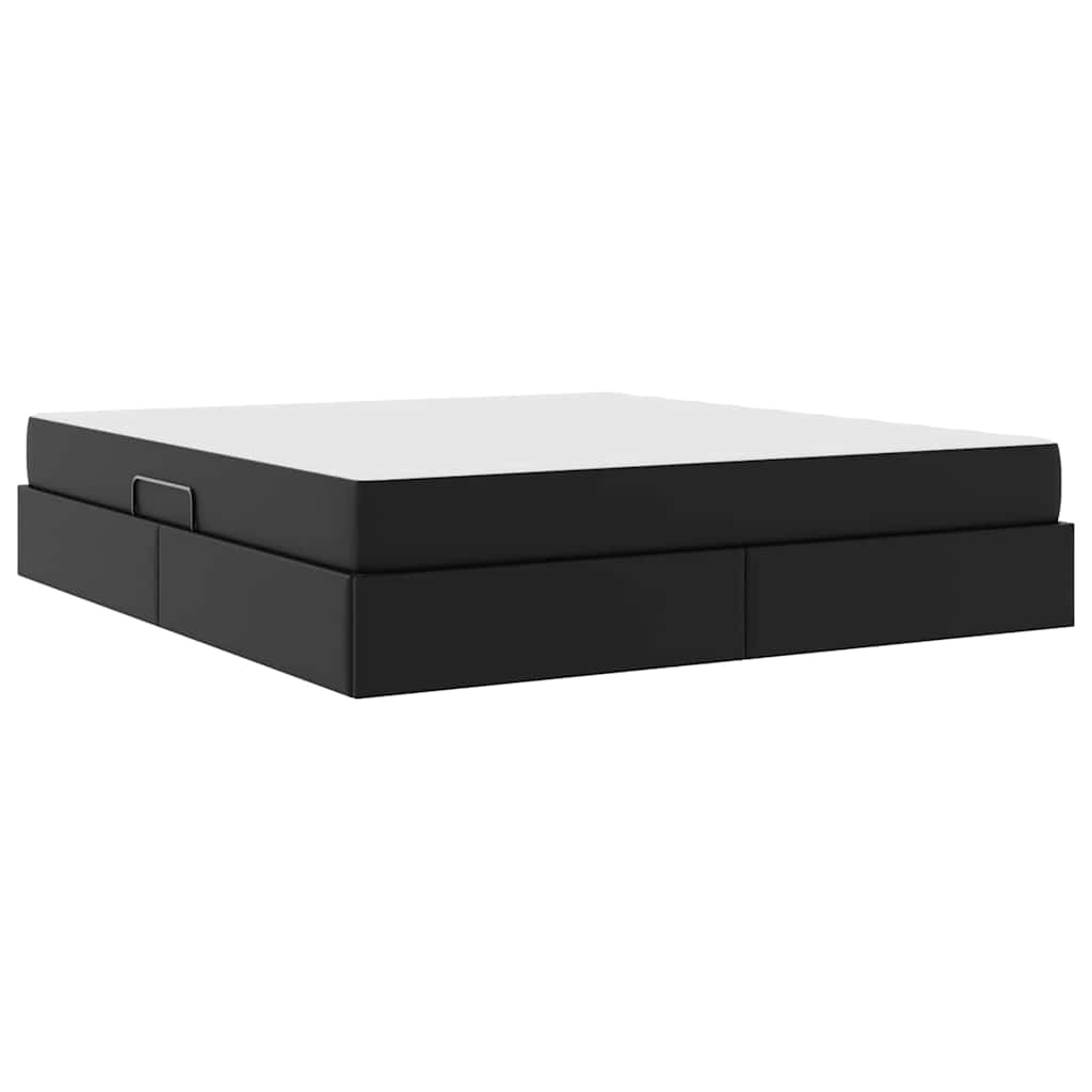 Ágy tárolóval és matraccal matracmal tárolóval 2 pcs Fekete Bőr