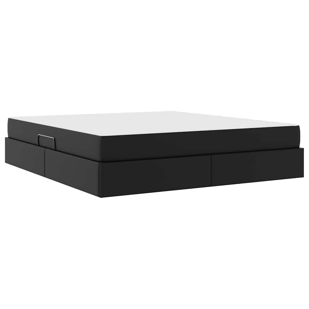 Ágy tárolóval és matraccal matracmal tárolóval 2 pcs Fekete Bőr