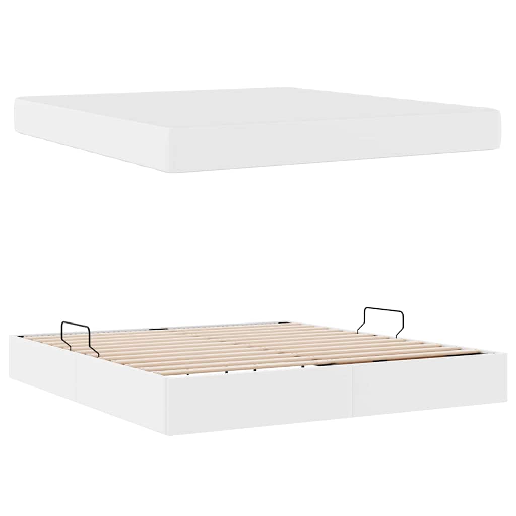 Ágy tárolóval és matraccal matracmal tárolóval 2 pcs Fehér Bőr