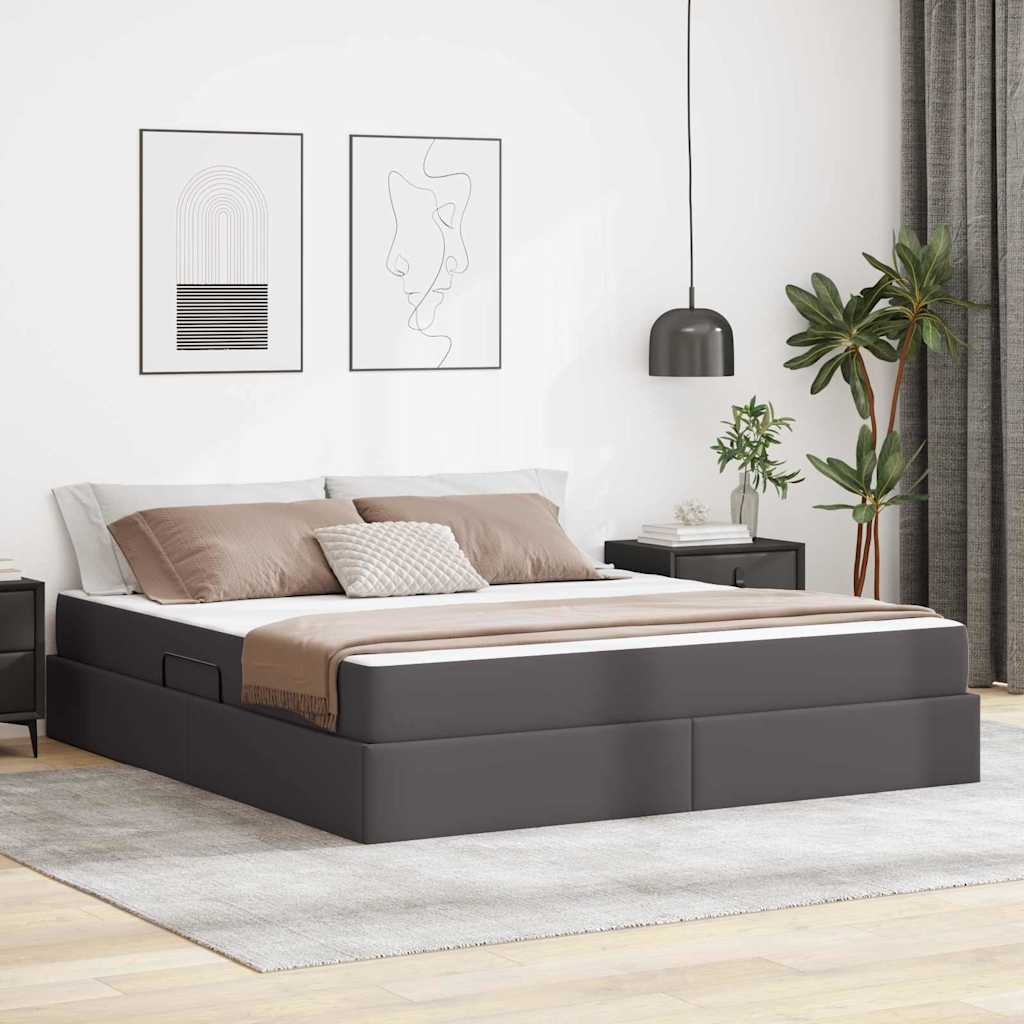Ágy tárolóval és matraccal matracmal tárolóval 2 pcs Szürke Bőr