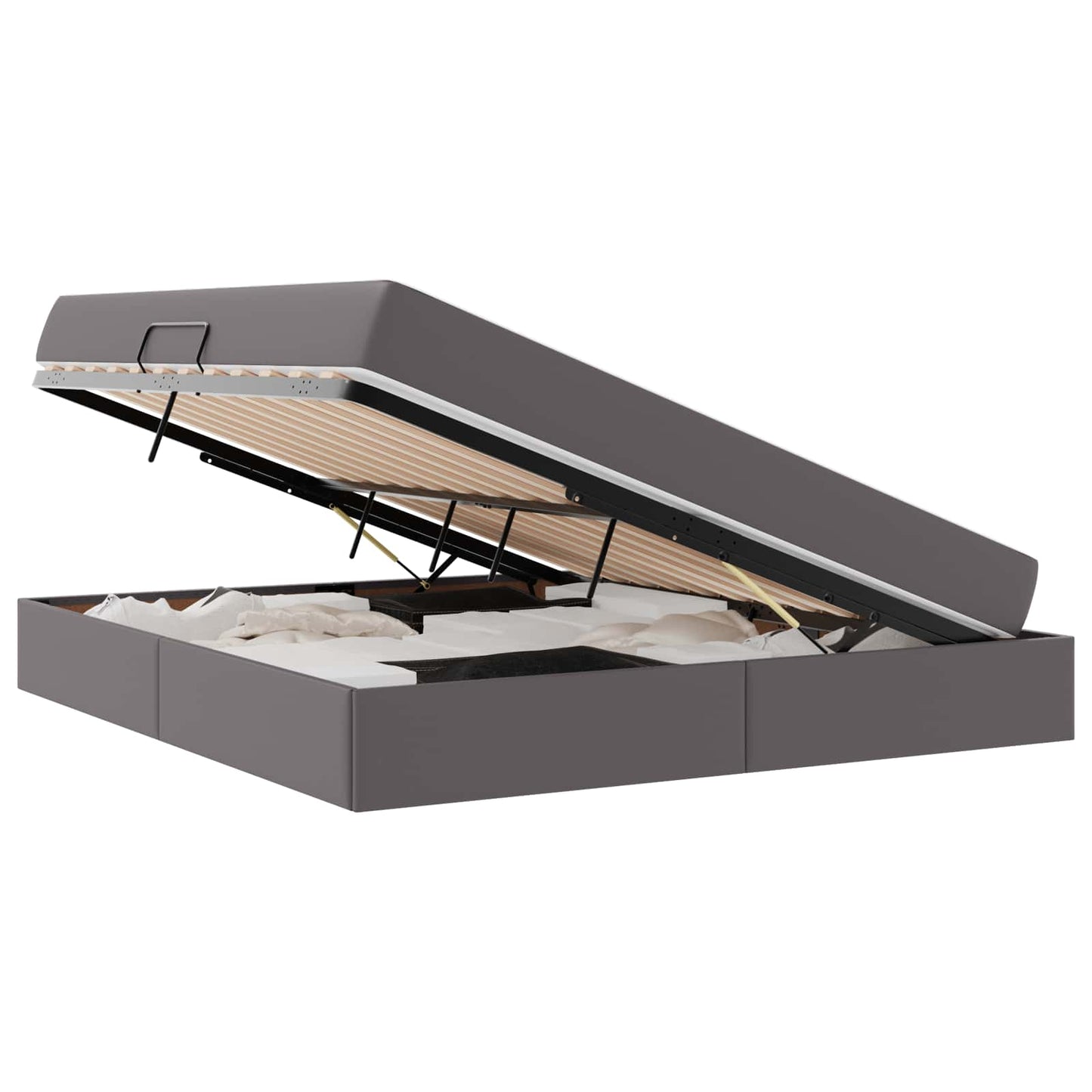 Ágy tárolóval és matraccal matracmal tárolóval 2 pcs Szürke Bőr
