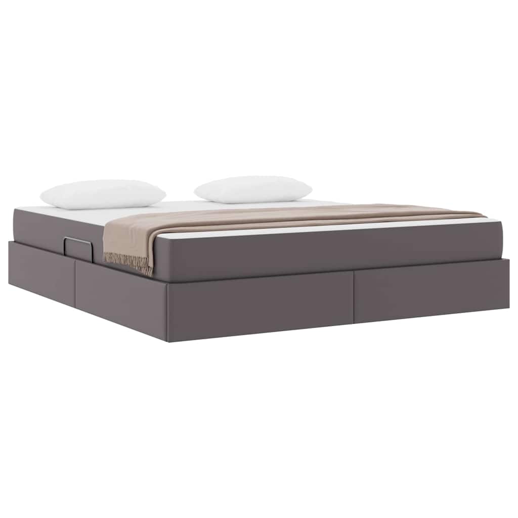 Ágy tárolóval és matraccal matracmal tárolóval 2 pcs Szürke Bőr