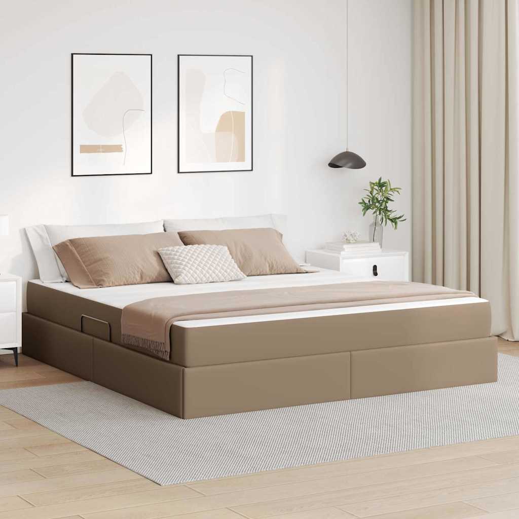Ágy tárolóval és matraccal matracmal 2 pcs Cappuccino Bőr