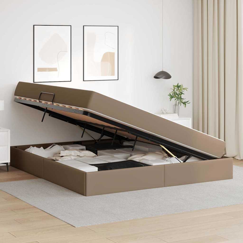 Ágy tárolóval és matraccal matracmal 2 pcs Cappuccino Bőr